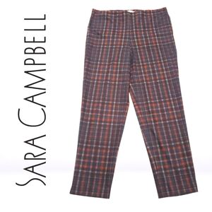 Sara Campbell Formal Brown Blue Orange Grid Pattern Cropped Ankle Pants Size L